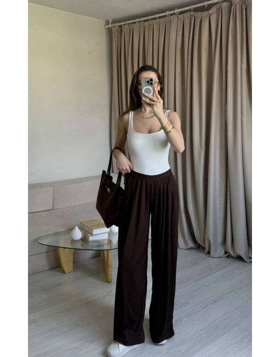 Kahve Pileli Salaş Pantolon