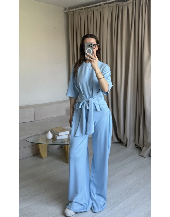 Mavi Bel Kuşaklı Modal Takım