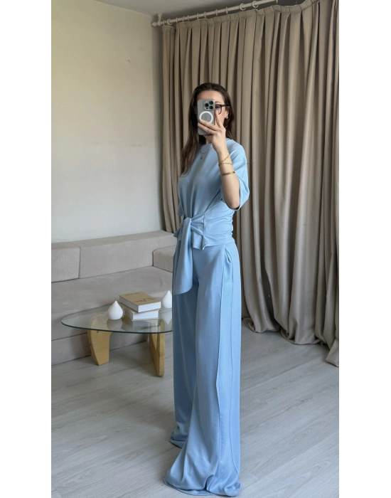 Mavi Bel Kuşaklı Modal Takım
