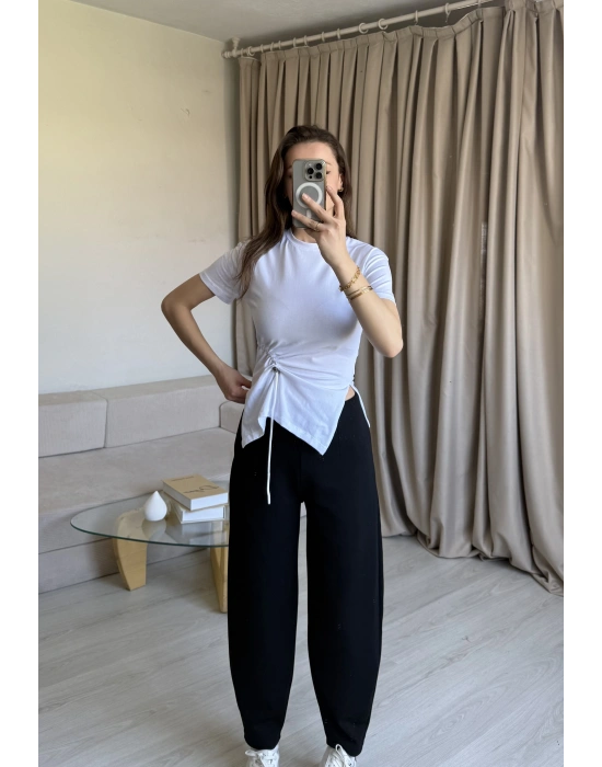 Beyaz Önü Kordon Tshirt