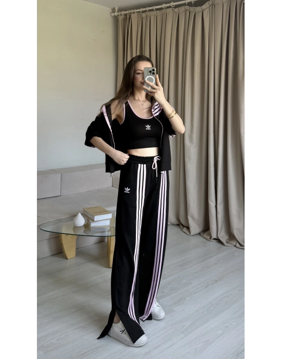 Siyah Üçlü Yarım Kol Eşofman Takım