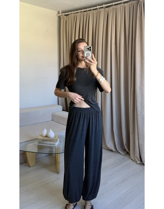 Antrasit Belden Bağlamalı Kısa Kollu Vatkalı Takım