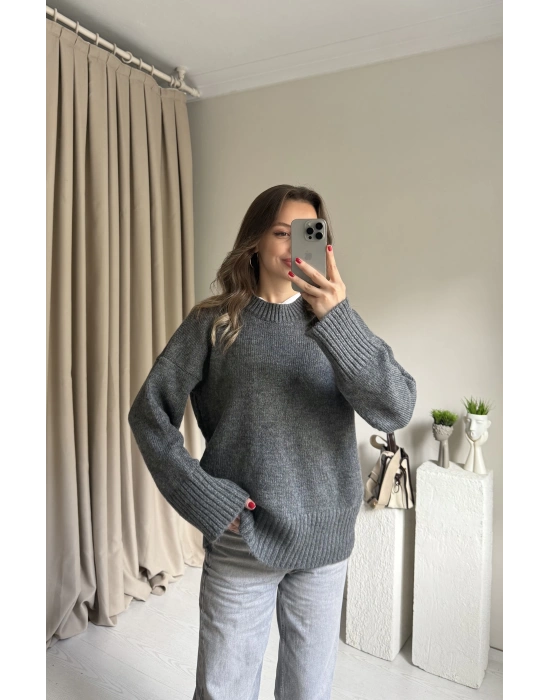 Antrasit Bisiklet Yaka Triko Kazak