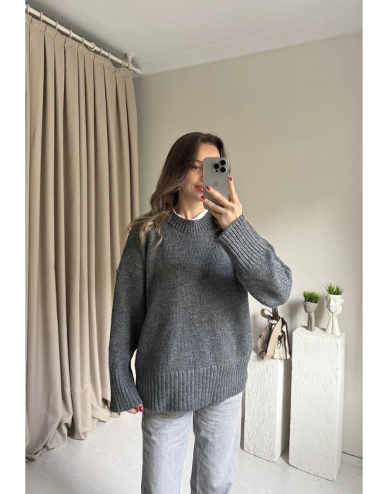 Antrasit Bisiklet Yaka Triko Kazak