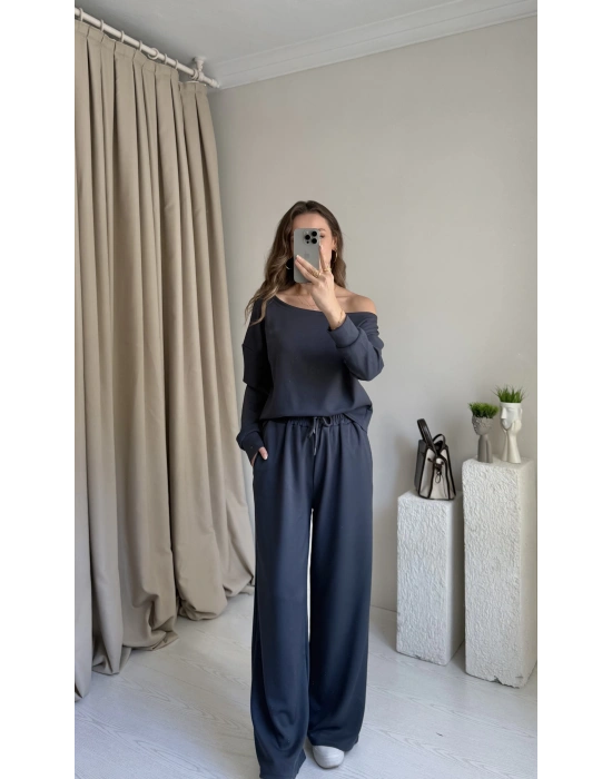 Antrasit Düşük Omuz Eşofman Takımı