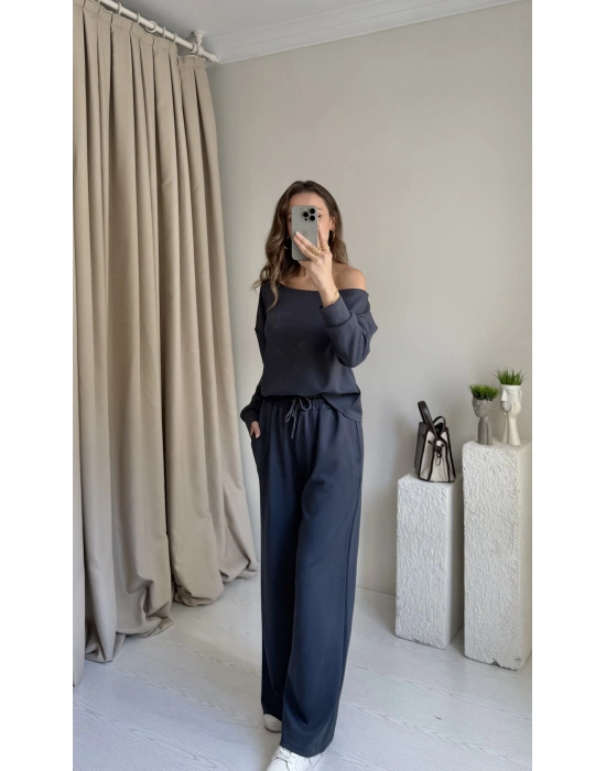 Antrasit Düşük Omuz Eşofman Takımı