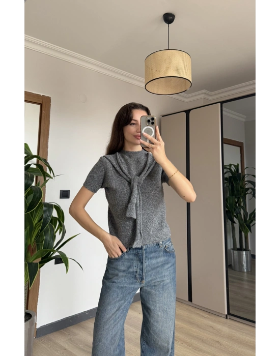 Antrasit Kısa Kollu Triko