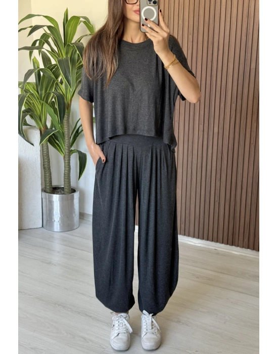 Antrasit Tshirt Şalvar Takım