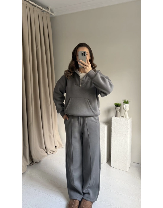 Antrasit Yarım Fermuar Eşofman Takımı