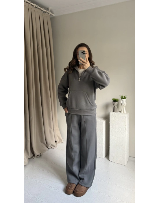 Antrasit Yarım Fermuar Eşofman Takımı