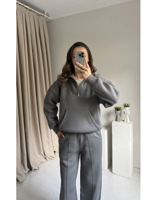 Antrasit Yarım Fermuar Eşofman Takımı