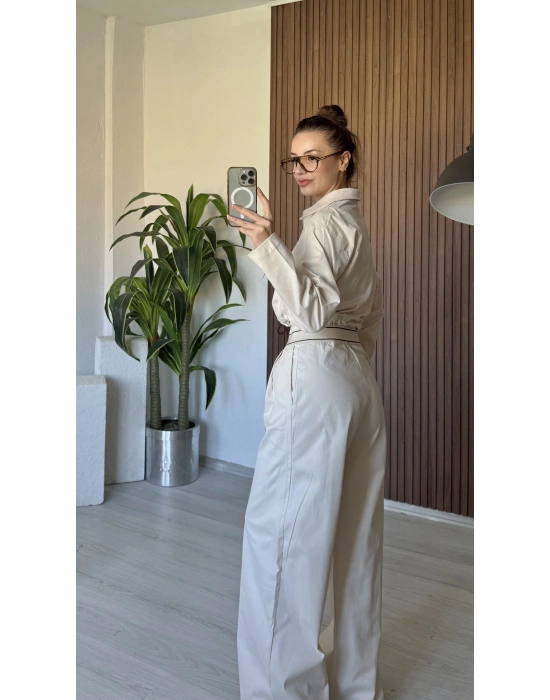 Bej Alo Gabardin Ceket Takım