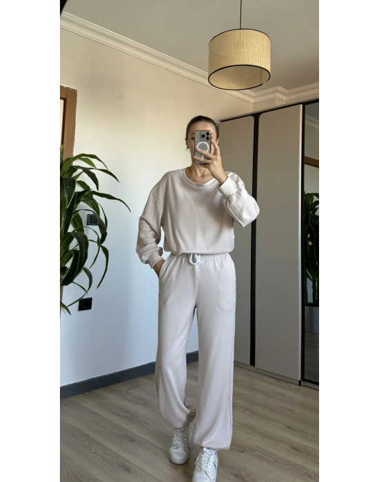 Bej İp Detay Eşofman Takımı