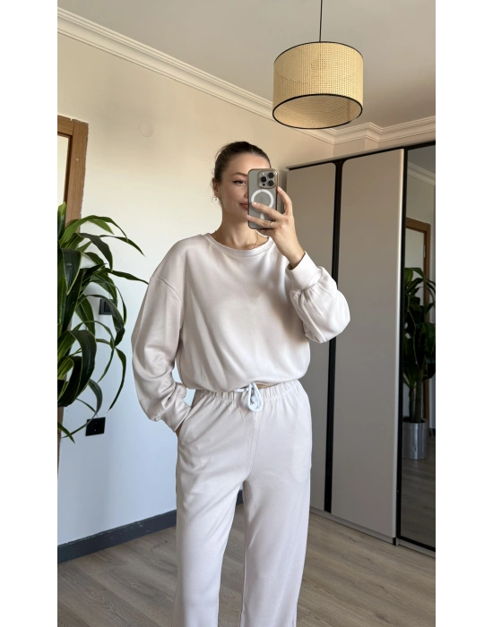 Bej İp Detay Eşofman Takımı