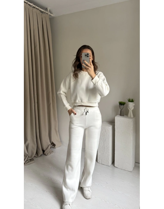 Beyaz 3 İplik Şardonlu Eşofman Takımı