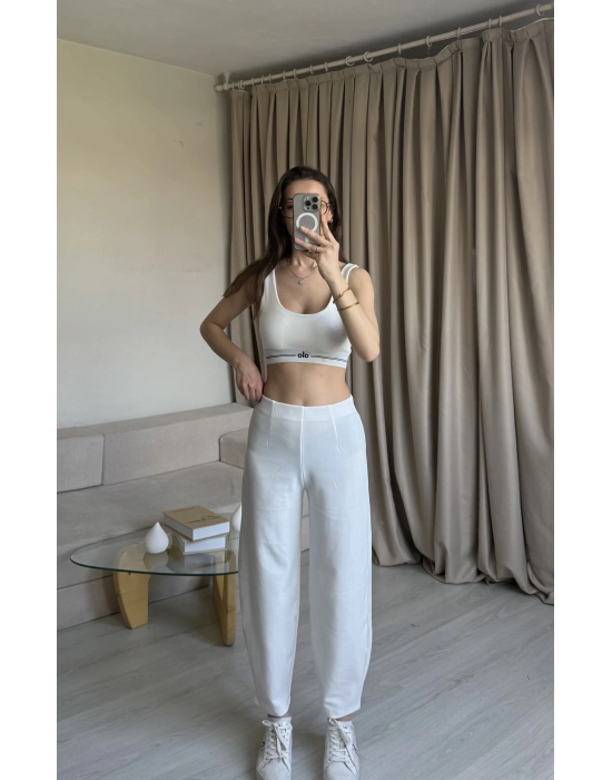 Beyaz Crep Balon Pantolon