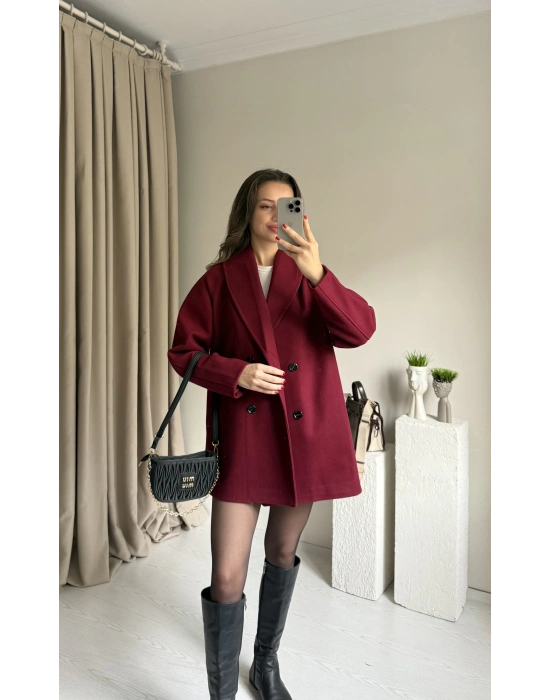 Bordo Çift Düğmeli Kaşe Premıum Ceket