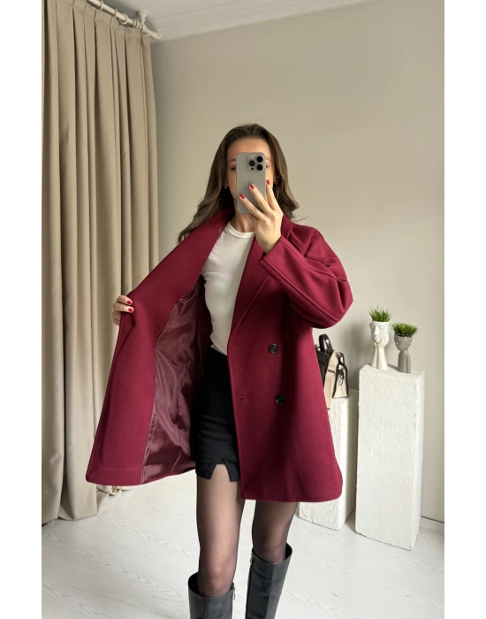 Bordo Çift Düğmeli Kaşe Premıum Ceket