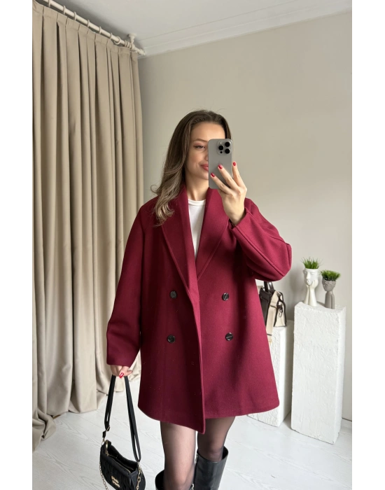 Bordo Çift Düğmeli Kaşe Premıum Ceket