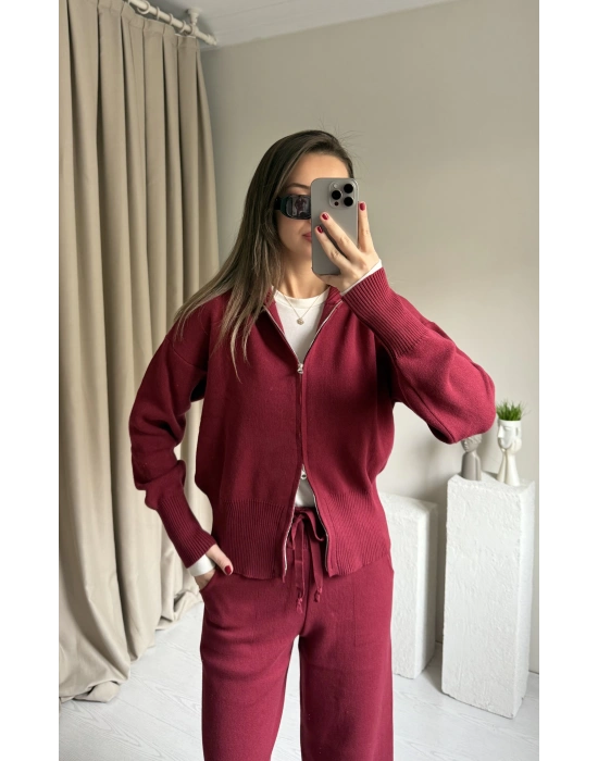Bordo Çift Fermuarlı Viral Takım