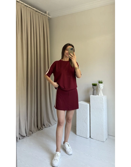 Bordo Etek Görünümlü Şort Takım