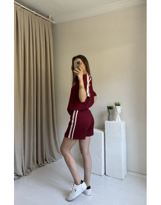 Bordo Etek Görünümlü Şort Takım