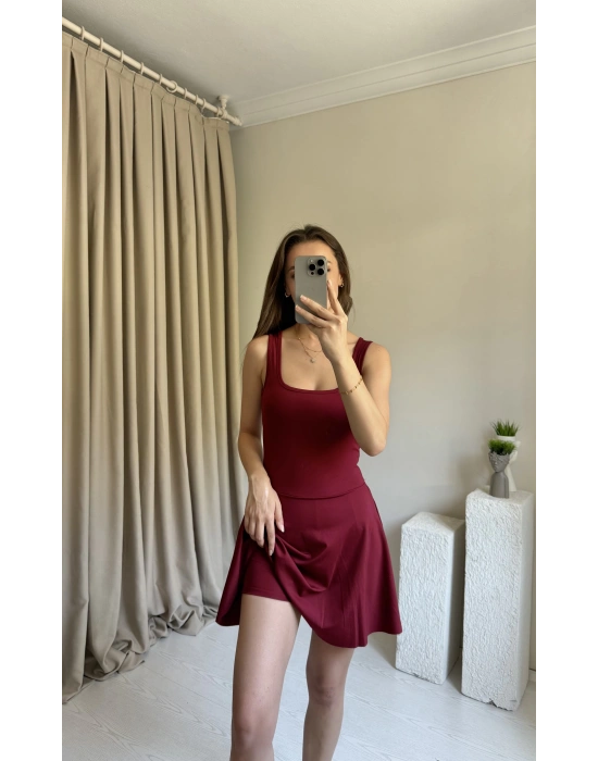 Bordo İçi Şortlu Cepli Elbise - Mayo