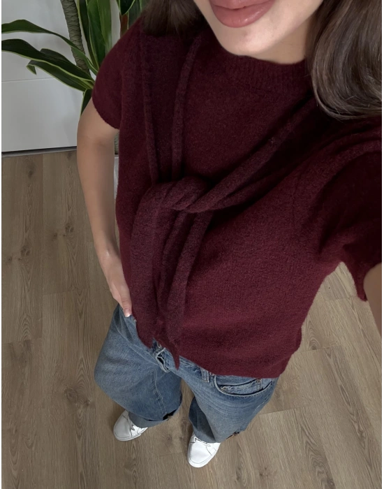 Bordo Kısa Kollu Triko