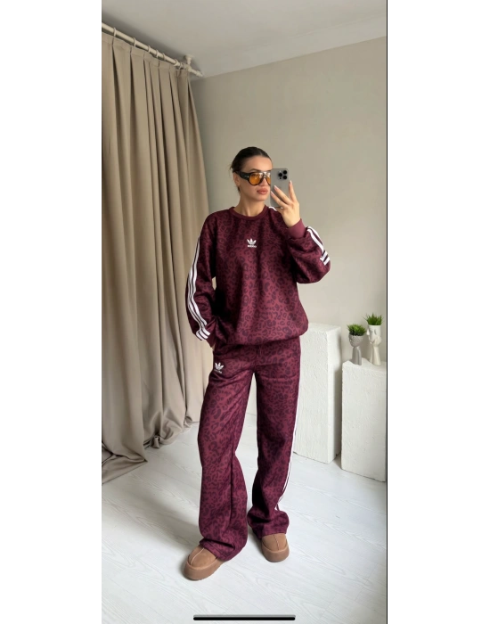 Bordo Leopar Eşofman Takımı
