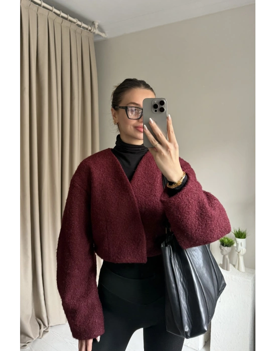 Bordo Orkide Kumaş Crop Ceket