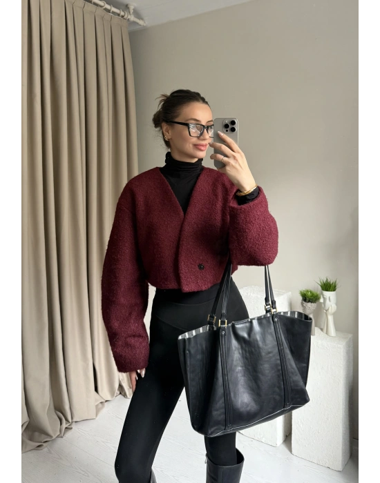 Bordo Orkide Kumaş Crop Ceket