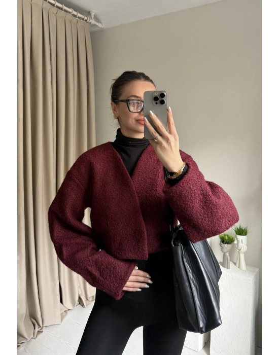 Bordo Orkide Kumaş Crop Ceket