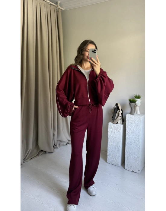 Bordo Yarasa Kol Modal Eşofman Takımı