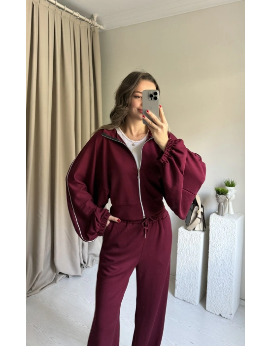 Bordo Yarasa Kol Modal Eşofman Takımı