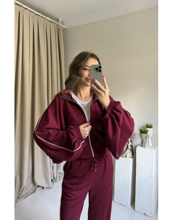 Bordo Yarasa Kol Modal Eşofman Takımı