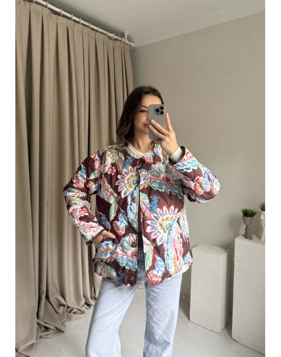 Etnik Desenli Kapitone Ceket