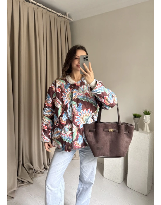 Etnik Desenli Kapitone Ceket