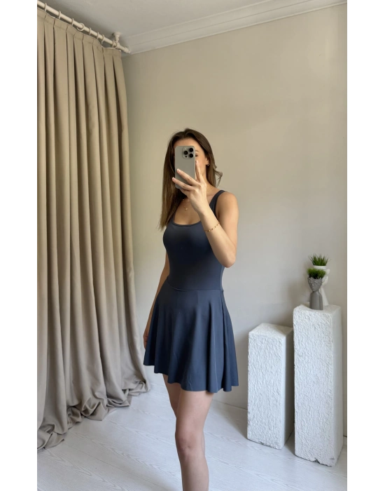 Füme İçi Şortlu Cepli Elbise - Mayo