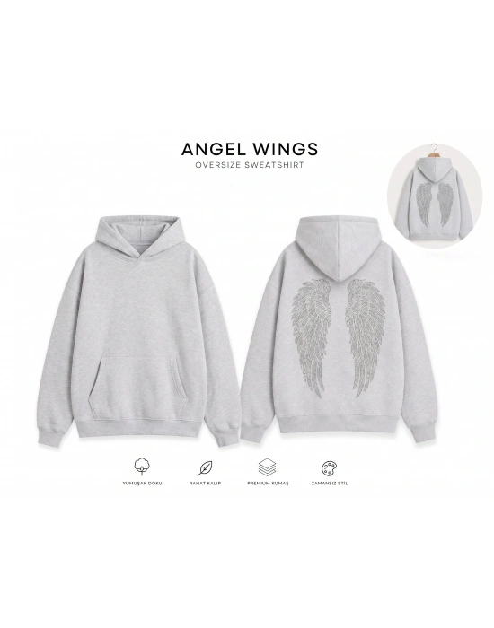 Gri Angel Taşlı Sweatshirt