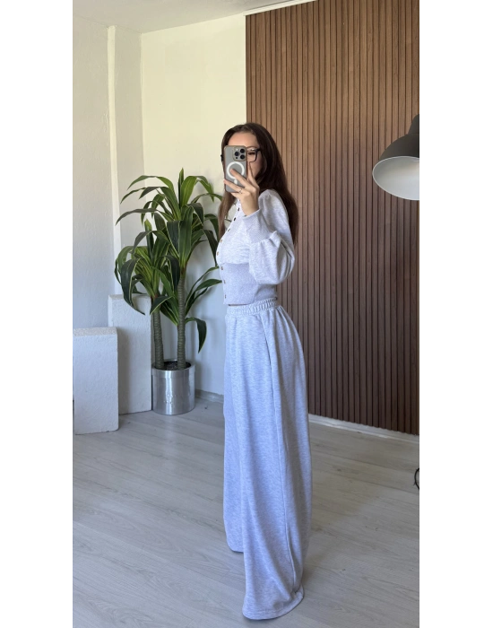 Gri Çıtçıtlı Bel Detay Takım