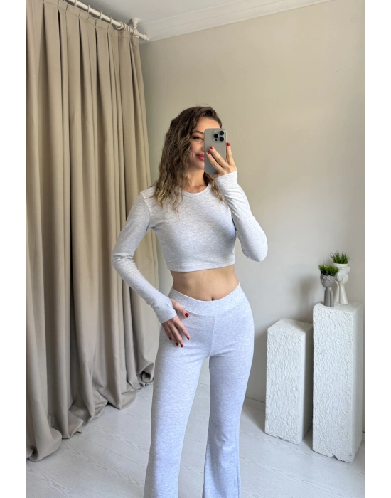 Gri Modal Parmak Geçirmeli Tayt Takım
