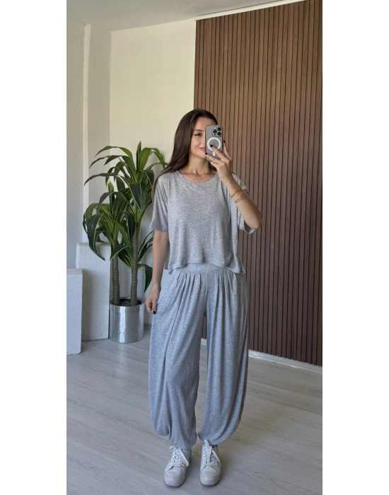 Gri Tshirt Şalvar Takım