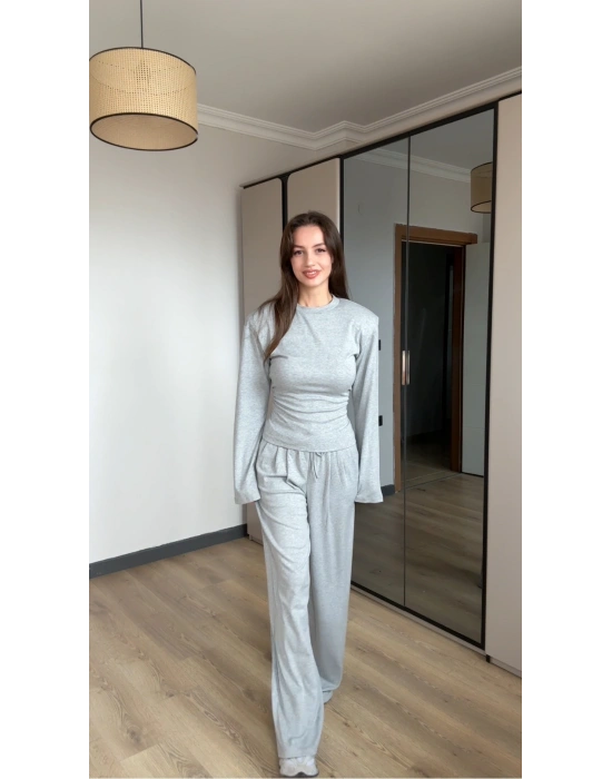 Gri Vatkalı Bel Bağlamalı Takım