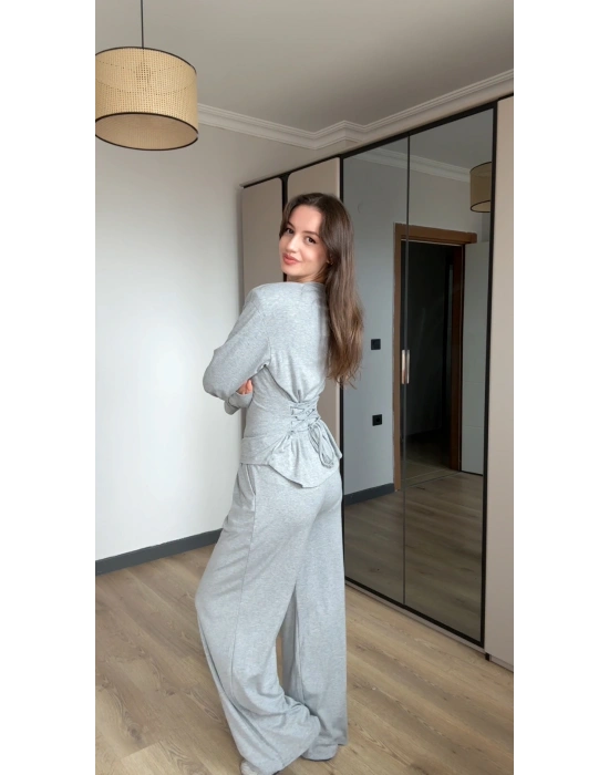 Gri Vatkalı Bel Bağlamalı Takım