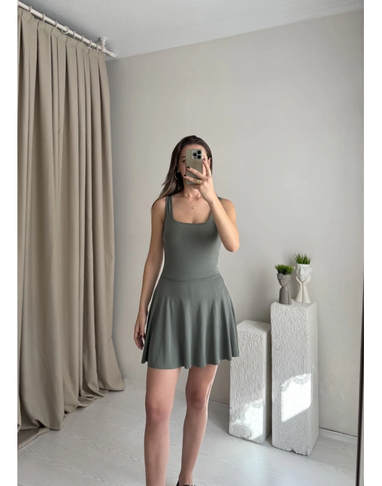 Haki İçi Şortlu Cepli Elbise - Mayo