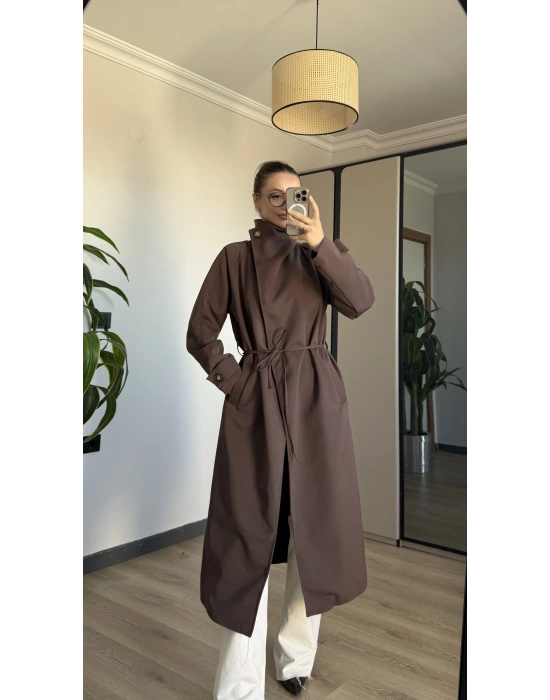 Kahve 2 Farklı Yakalı Trençkot