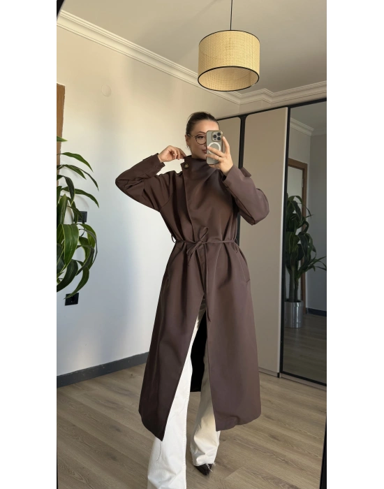 Kahve 2 Farklı Yakalı Trençkot