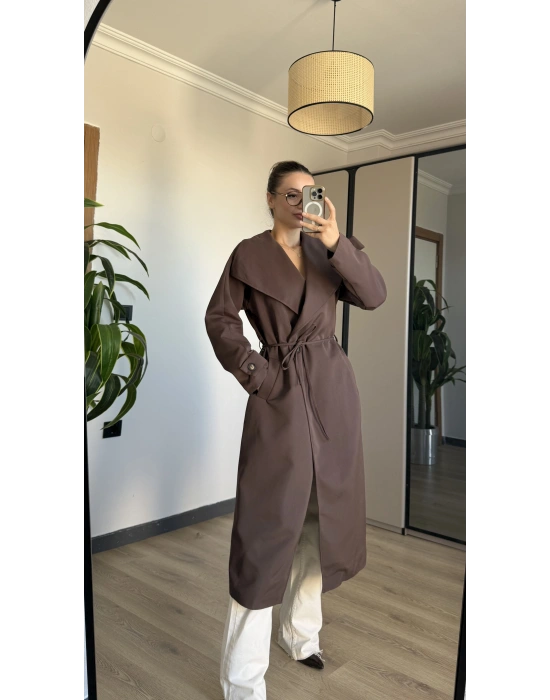 Kahve 2 Farklı Yakalı Trençkot