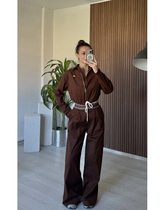 Kahve Alo Gabardin Ceket Takım