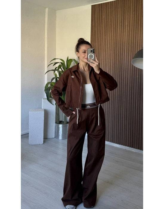 Kahve Alo Gabardin Ceket Takım